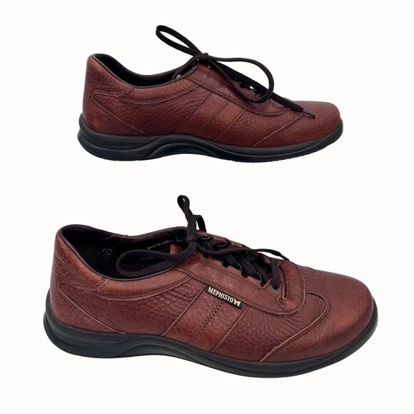 MEPHISTO RUNOFF BROWN PEBBLED BROWN LEATHER WALKING SHOES SNEAKERS - 9.5 - Picture 2 of 8